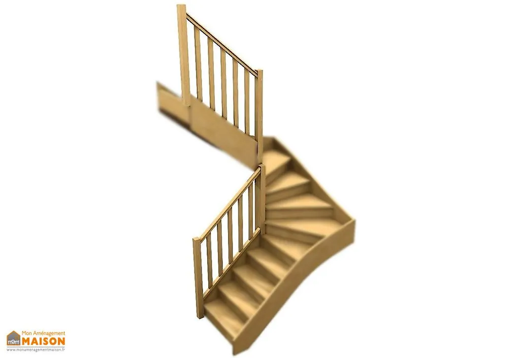 Rampe Balustres Droits : Escalier Double Quart Tournant Bois 288 cm Oléa