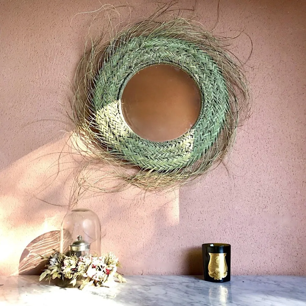 Miroir Marocain L "Pablo" en fibre Naturelle avec franges