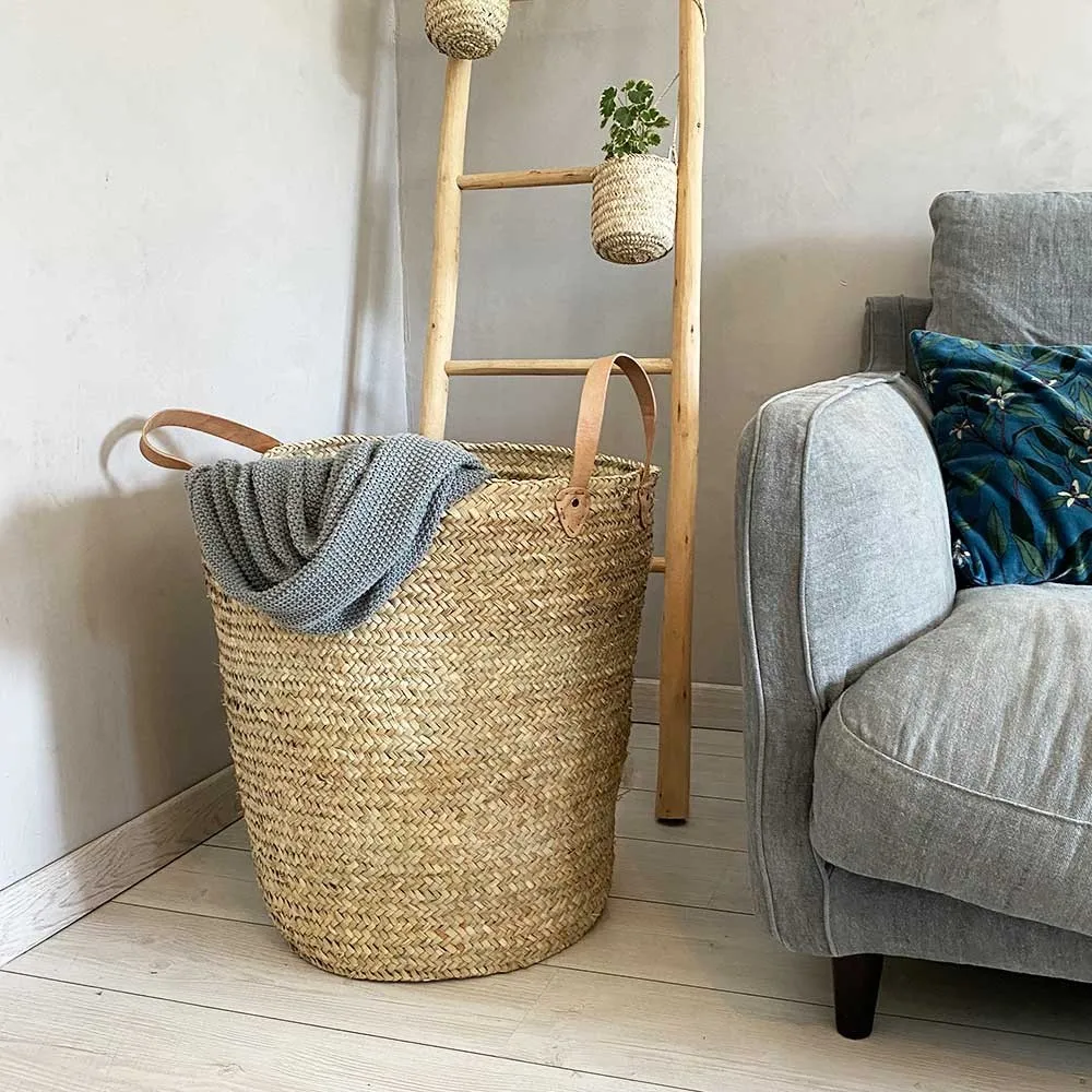 Grand panier de rangement Palmier avec anses cuir