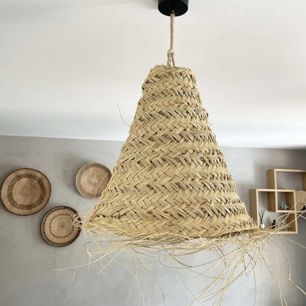 Abat-jour pour lustre Marocain modèle Cone en paille Alfa
