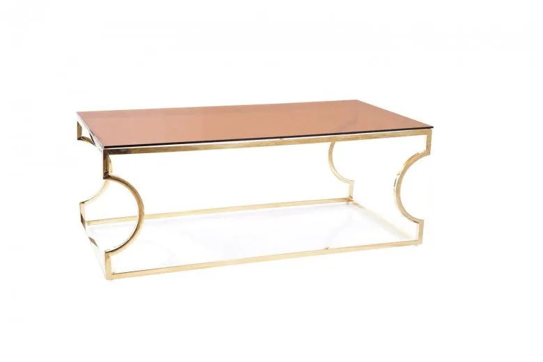 Table basse, verre et métal Kenzo A Ambre / Or, l120xA60xH45 cm