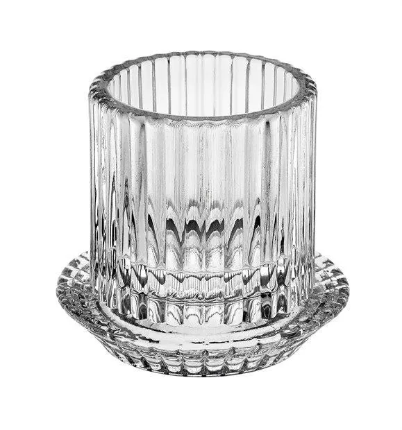ALE Import Cylinder Candle Holder H 70 Mm D 82 Mm Ribbed Glass