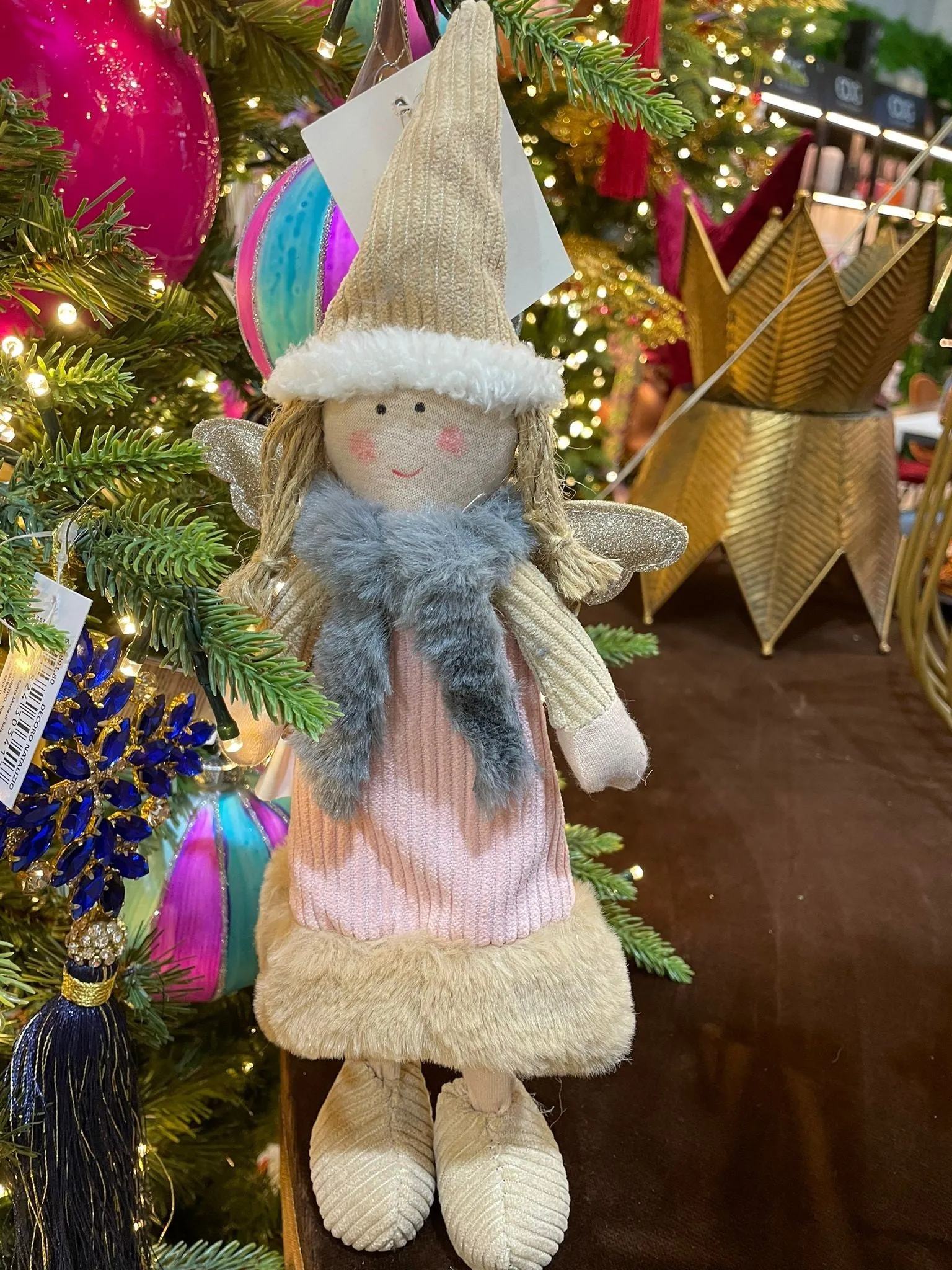 ARPIMEX Christmas Angel with Beige Hat in Fabric H 35 cm Pink