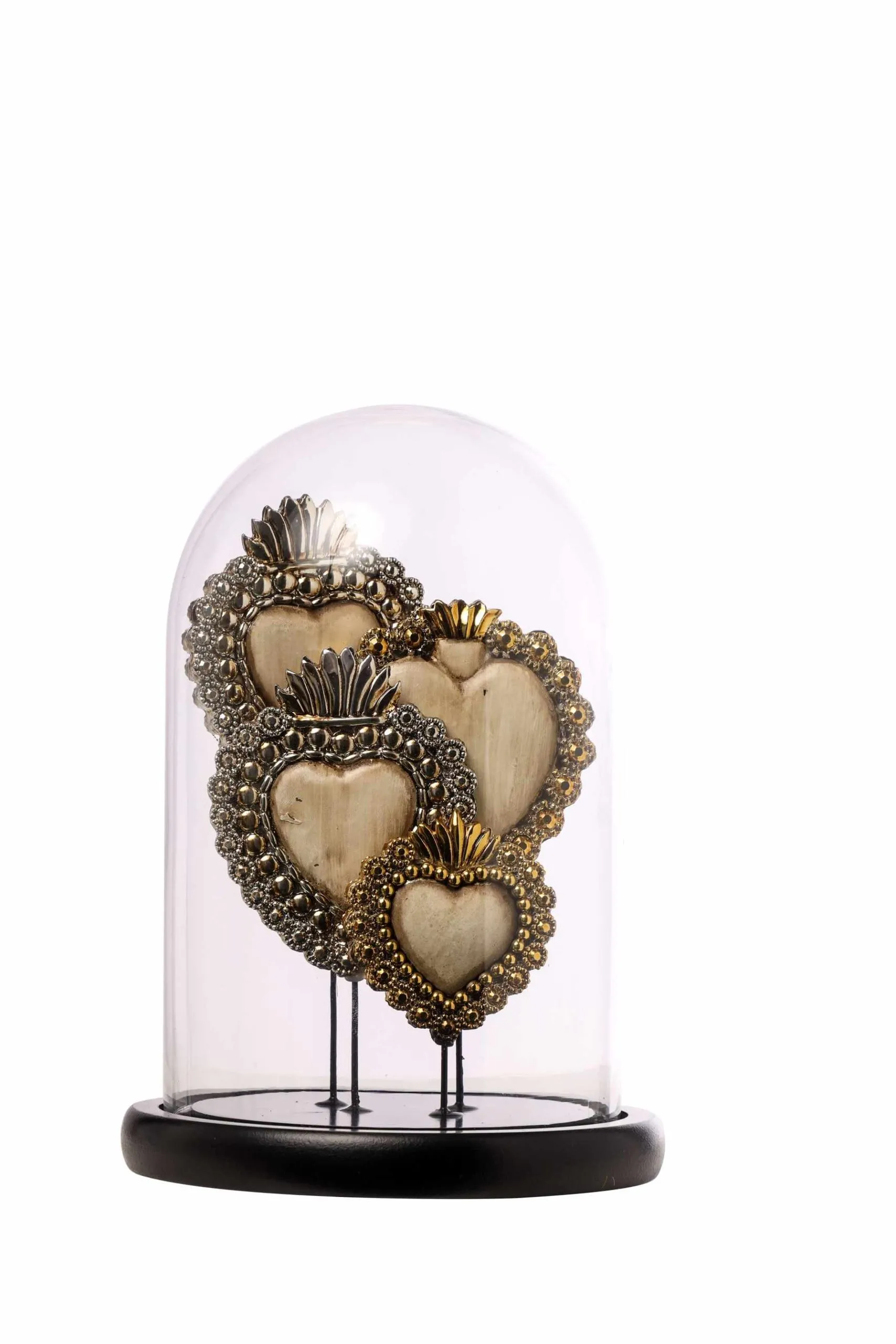 ARPIMEX Glass Bell with Hearts 17 x 26 Cm Gold