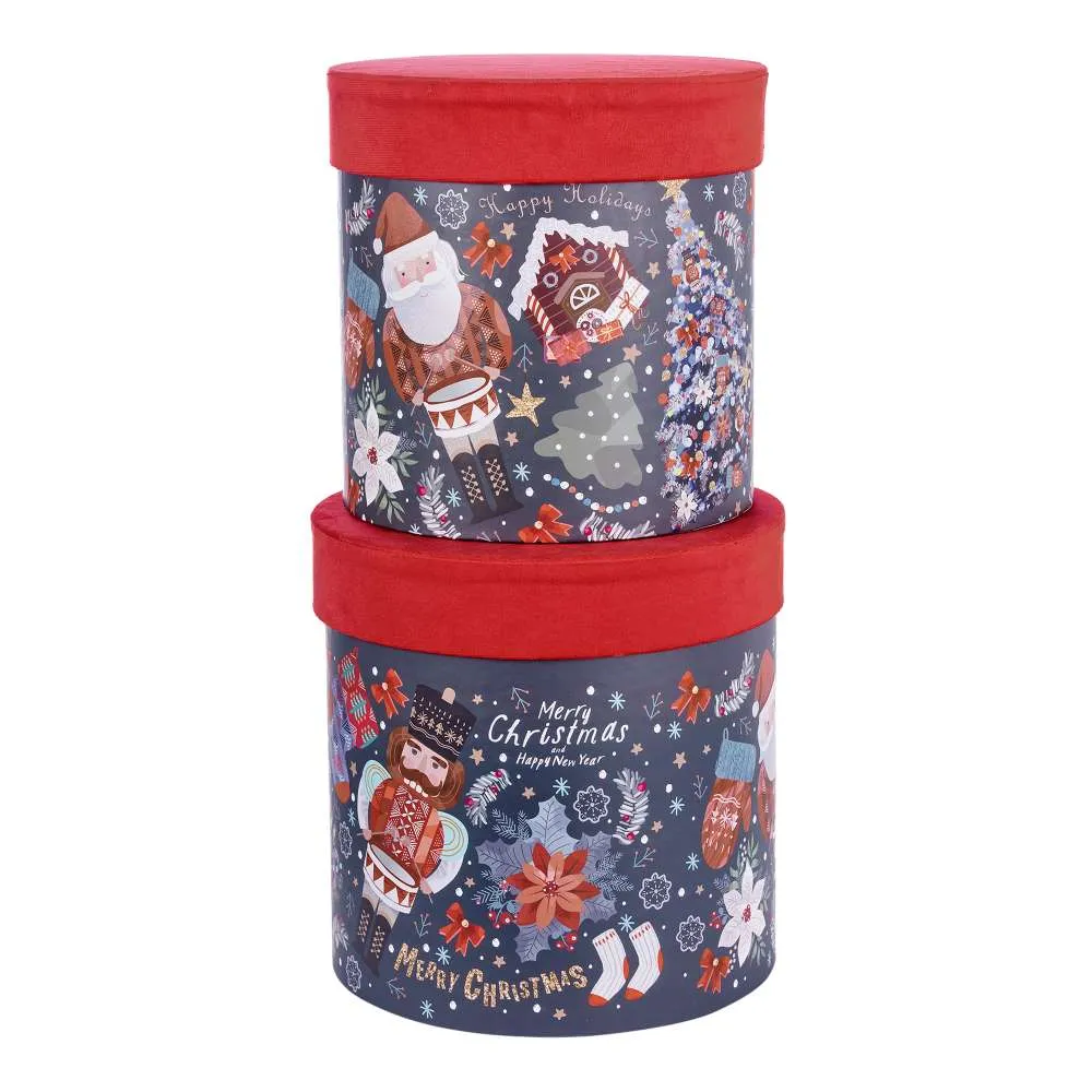 ARPIMEX Christmas Set 2 Decorated Hat Boxes H 26 Cm D 26 Cm Merry Chri