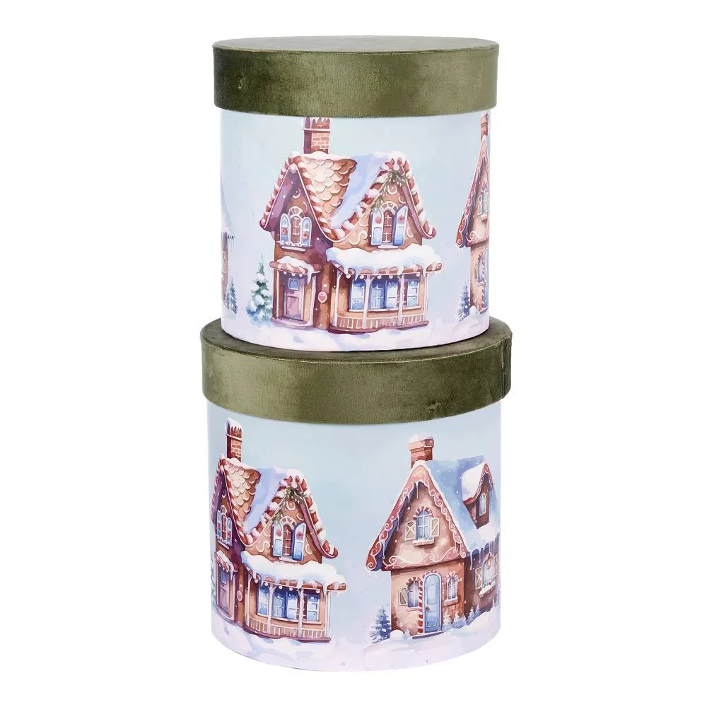 ARPIMEX Christmas Set 2 Decorated Hatboxes H 26 Cm D 26 Cm Winter Land