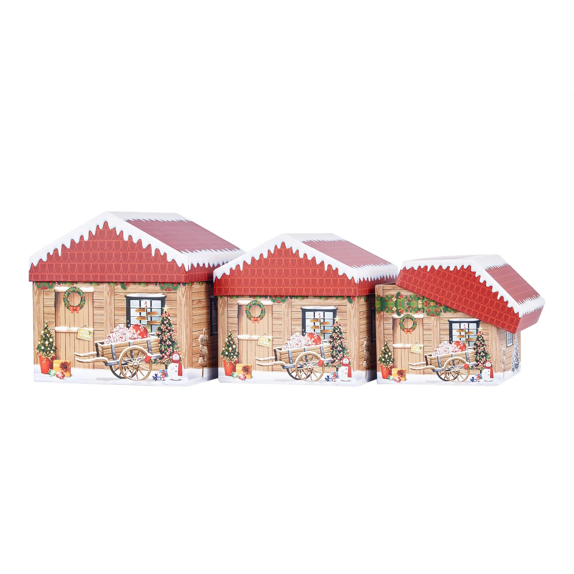 ARPIMEX Set of 3 Christmas House Boxes MG 18.5 x 18.5 x 18.5 cm White