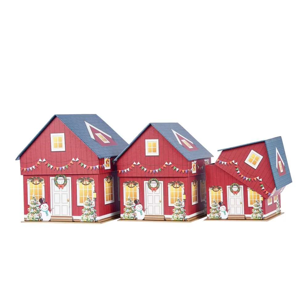 ARPIMEX Set of 3 Christmas House Boxes MG 18.5 x 18.5 x 21.5 cm Red