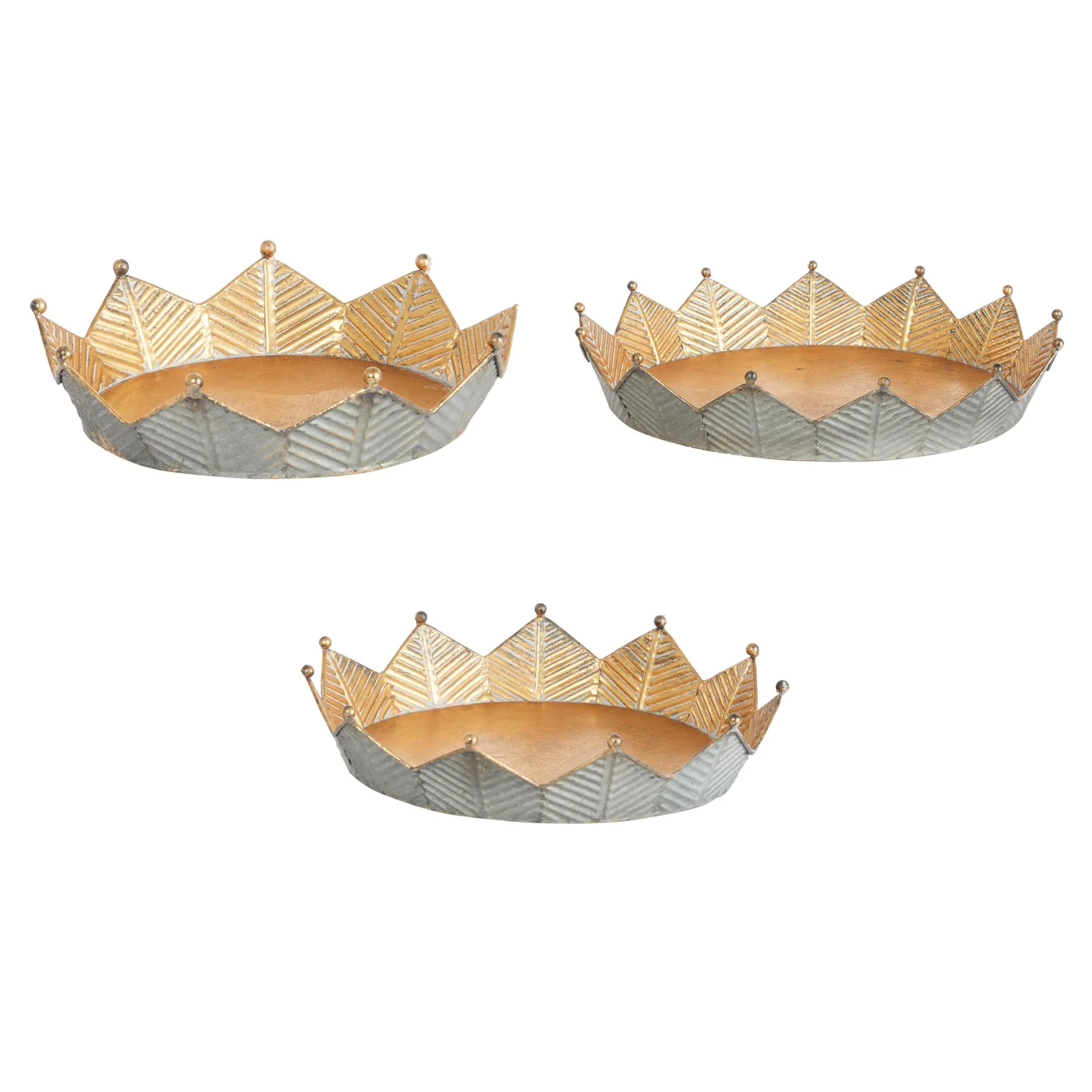 ARPIMEX Set of 3 Christmas Crown Trays MG 36.5 x 6.5 cm Gold Metal