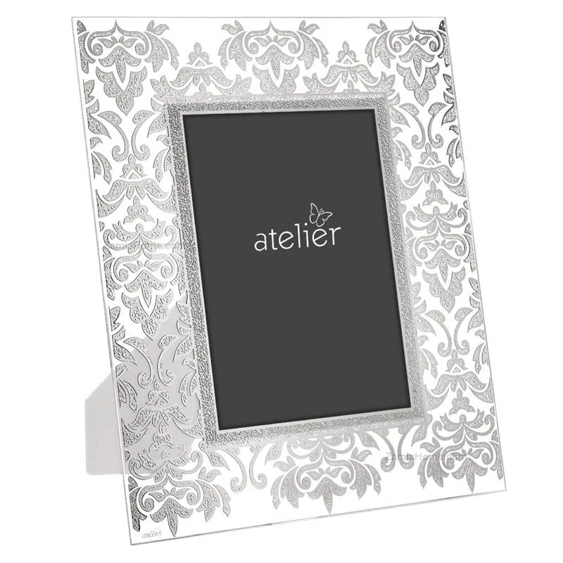Atelier Glass Photo Frame 13 x 18 Cm Silver with Damask Leaf