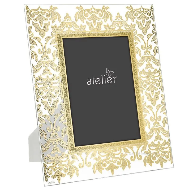 Atelier Glass Photo Frame 6 x 9 Cm Gold with Damask Leaf