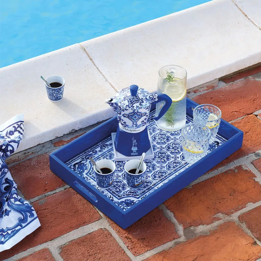 Bialetti Dolce e Gabbana Set Moka Express Blue Mediterraneo 6 Cups wit