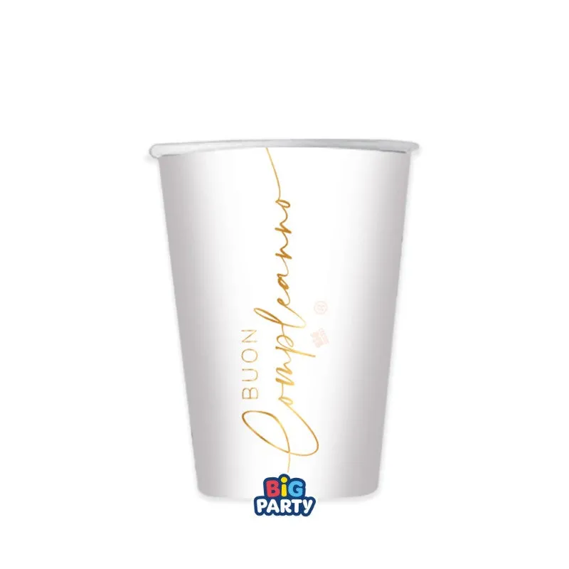 Big Party Paper Cups Happy Birthday Gold 250 Cc White Gold