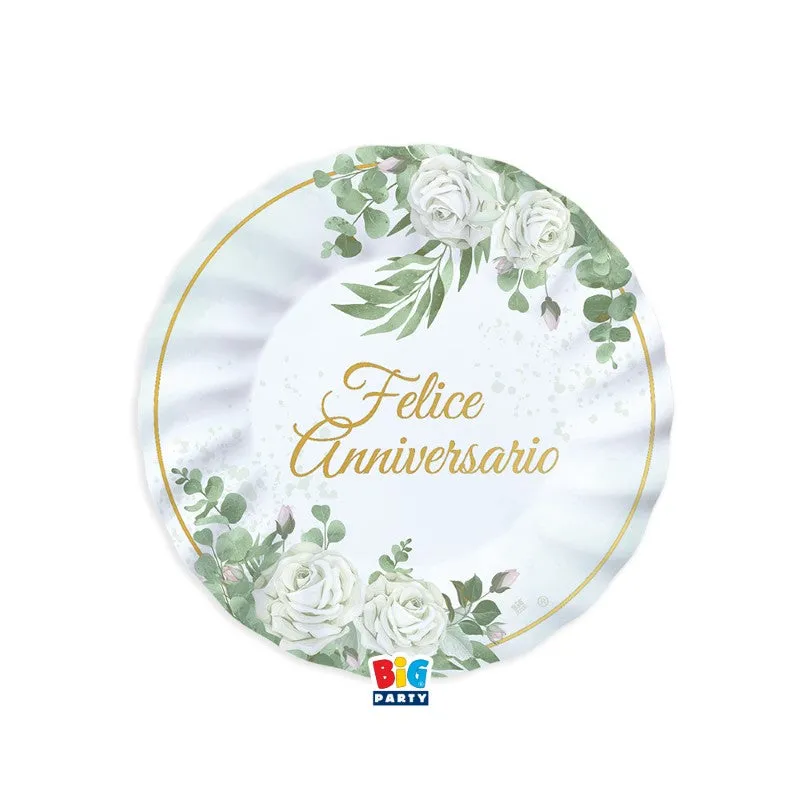Big Party Paper Plates Happy Anniversary Eucalyptus D 20 cm White Gree