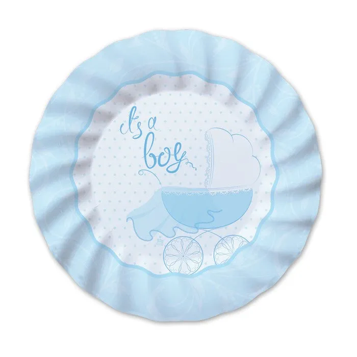 Big Party Paper Plates It's a Boy D 25 Cm Cf 8 Pcs White Light Blue