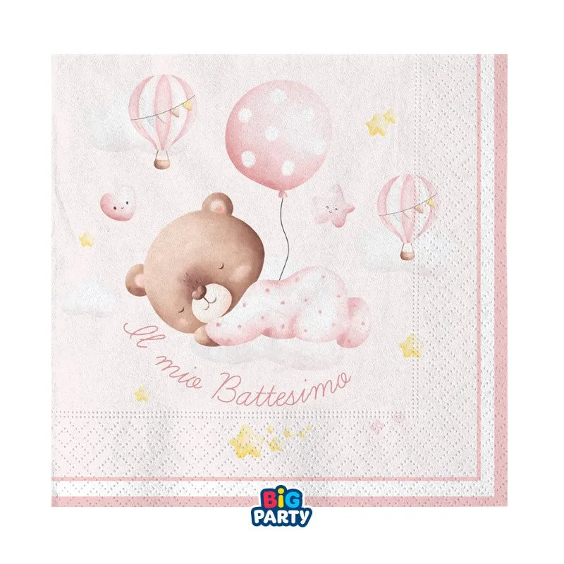 Big Party Paper Napkins for Baptism Baby Bear 33 x 33 cm Pink Pack of