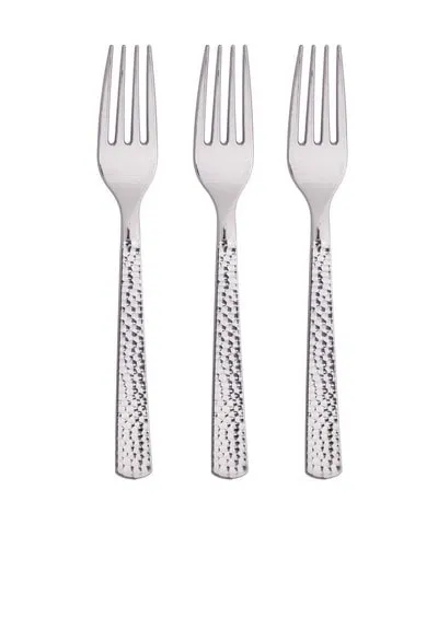 Bigiemme Hammered Silver Metallic Plastic Forks 24 Pcs