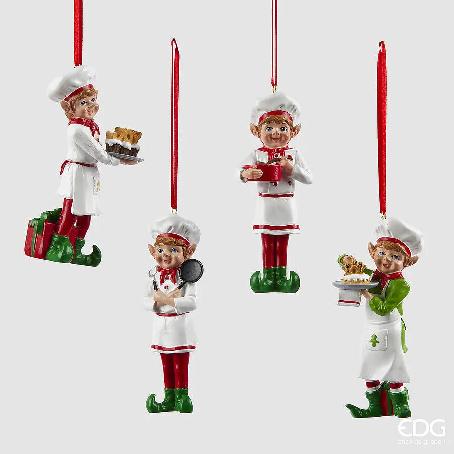 EDG Enzo De Gasperi Christmas Decoration Elf Chef H 12 Cm Assorted Whi