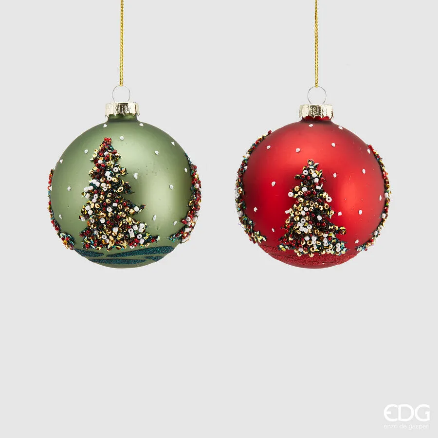 EDG Enzo De Gasperi Christmas Decoration Glass Ball Pine Pearls D 8 Cm