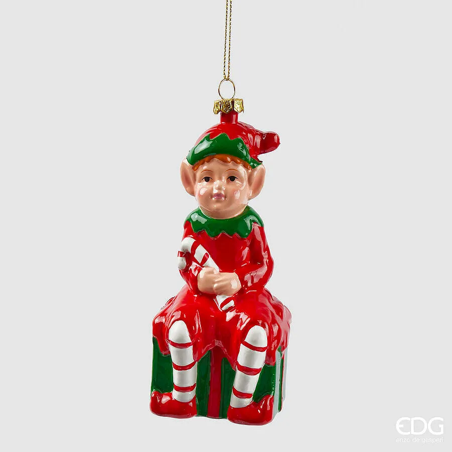 EDG Enzo De Gasperi Christmas Elf Decoration H 13.5 Cm 5 x 6 Cm Green