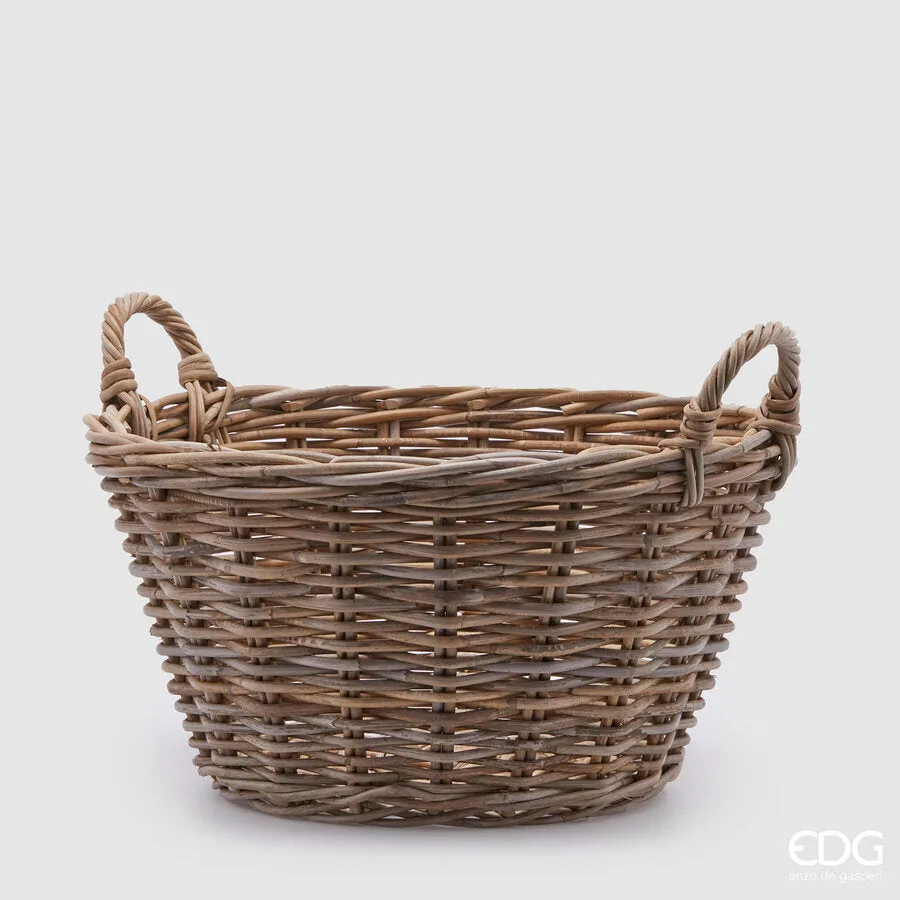 EDG Enzo De Gasperi Round Flared Rattan Basket H 26 Cm D 50 Cm Light G