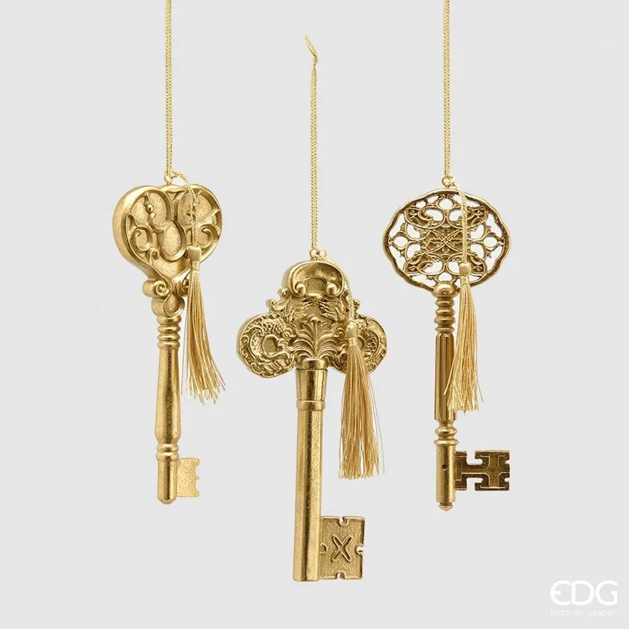 EDG Enzo De Gasperi Christmas Decoration Poly Key H 19 Cm Assorted Gol