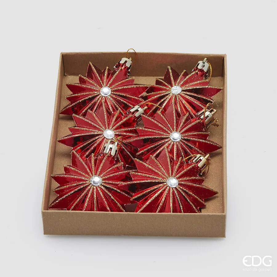 EDG Enzo De Gasperi Addobbo Astro di Natale D 7 Cm Cf 6 Pz Red Gold