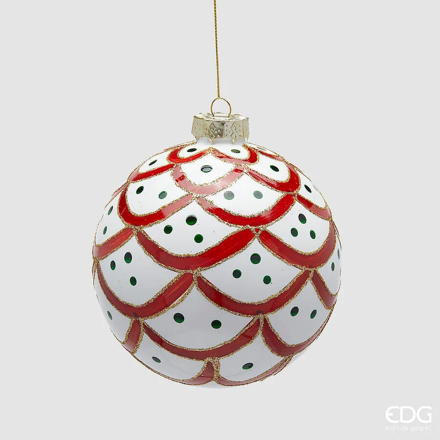 EDG Enzo De Gasperi Addobbo Palla Balze di Natale D 12 Cm White Red 1