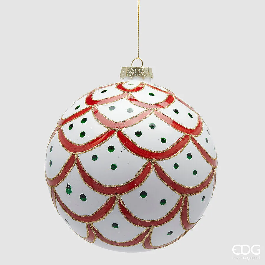 EDG Enzo De Gasperi Addobbo Palla Balze di Natale D 15 Cm White Red 1