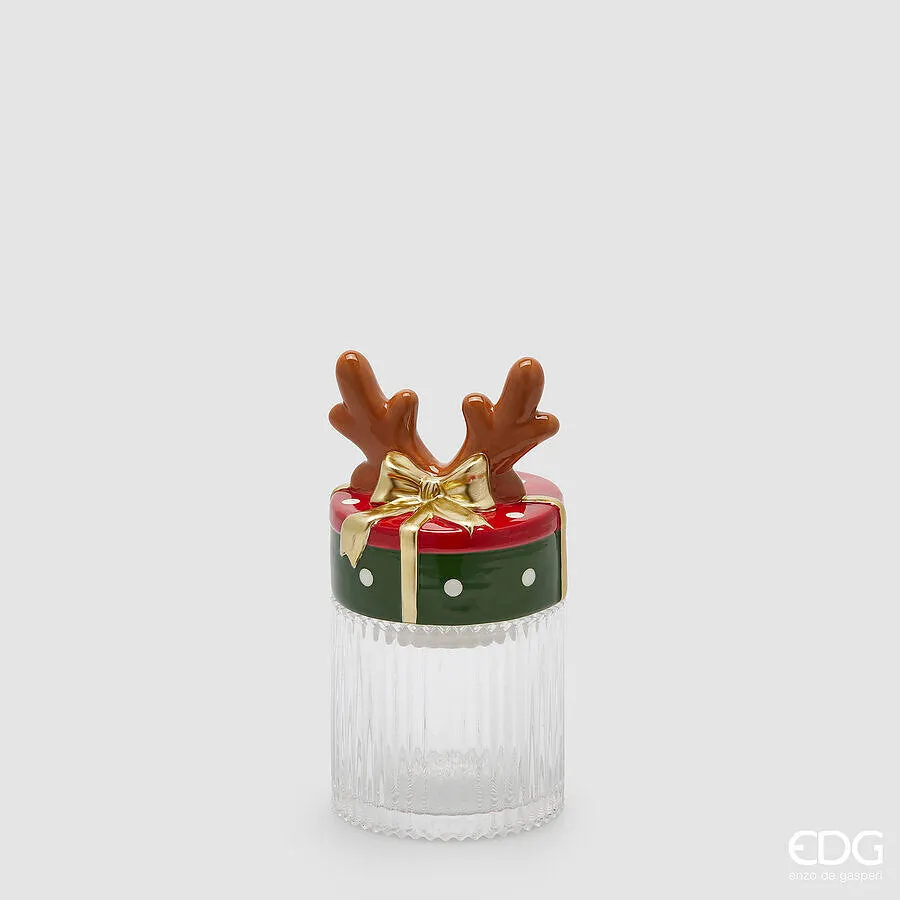 EDG Enzo De Gasperi Contenitore Renna Natale H 21 Cm D 11 Cm Green Red