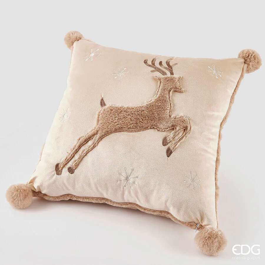 EDG Enzo De Gasperi Cuscino Natale Renna Quadrato 45 x 45 Cm Camel