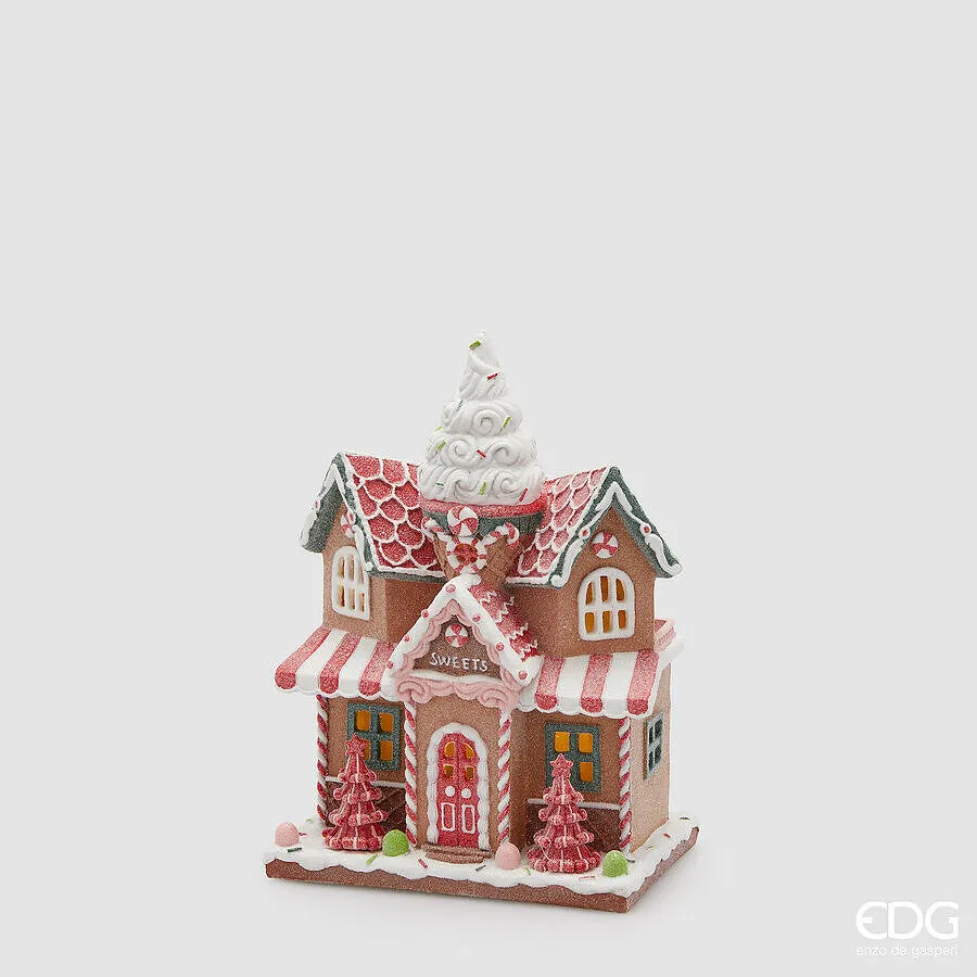 EDG Enzo De Gasperi Decoro Casetta Marzapane Natale Led H 28,5 Cm L 21