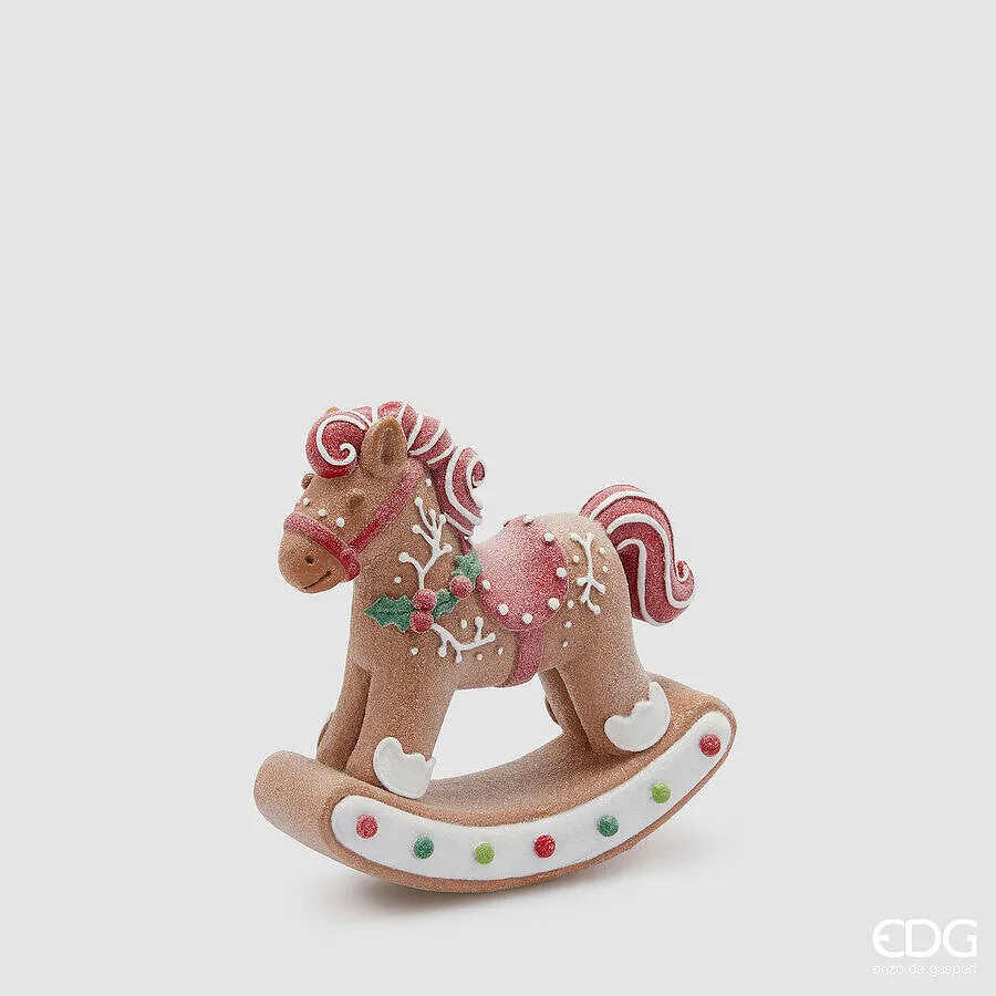 EDG Enzo De Gasperi Decoro Cavallo a Dondolo Marzapane Natale H 22 Cm