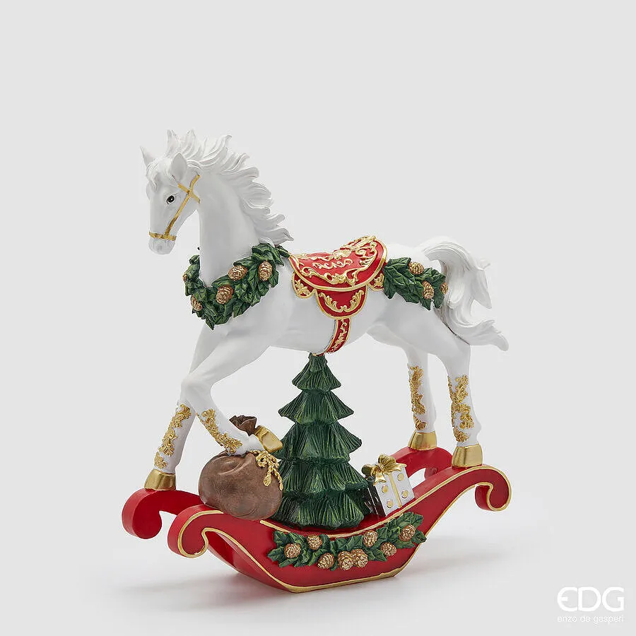 EDG Enzo De Gasperi Decoro Cavallo a Dondolo Natale H 35,5 Cm L 30,5 C