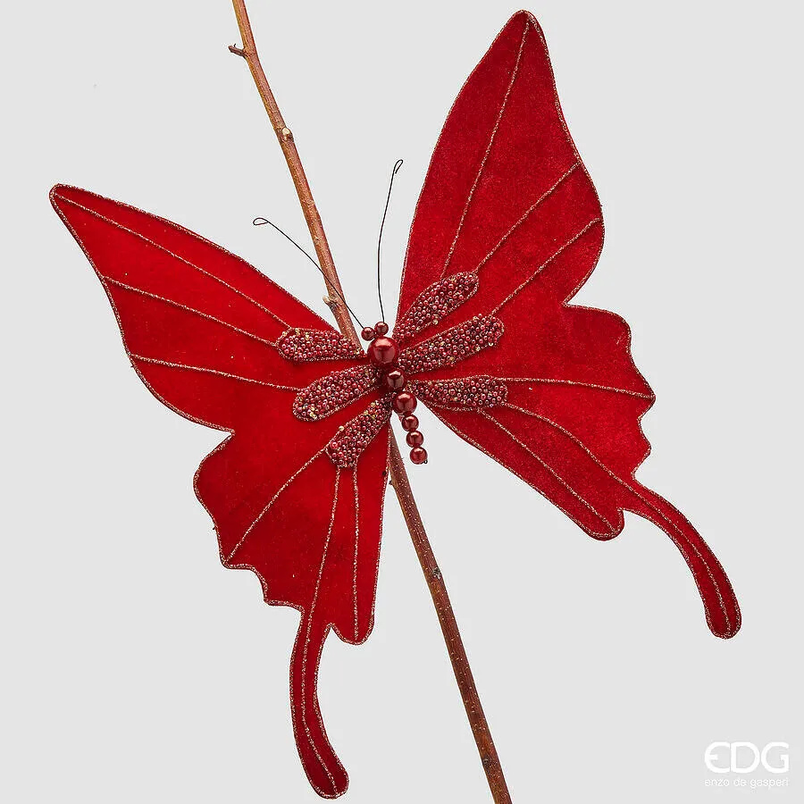 EDG Enzo De Gasperi Decoro Natale Farfalla con Clip D 33 Cm Burgundy