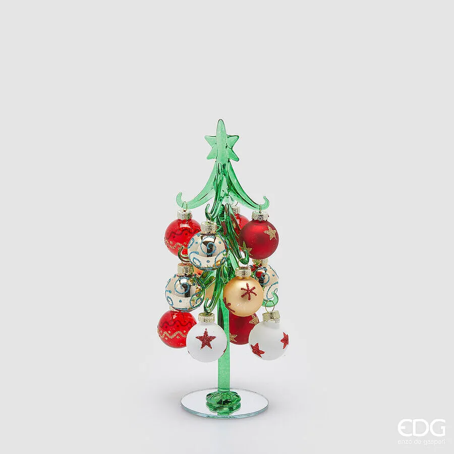 EDG Enzo De Gasperi Decoro Pino in Vetro Natale Decorato H 22 Cm D 8 C