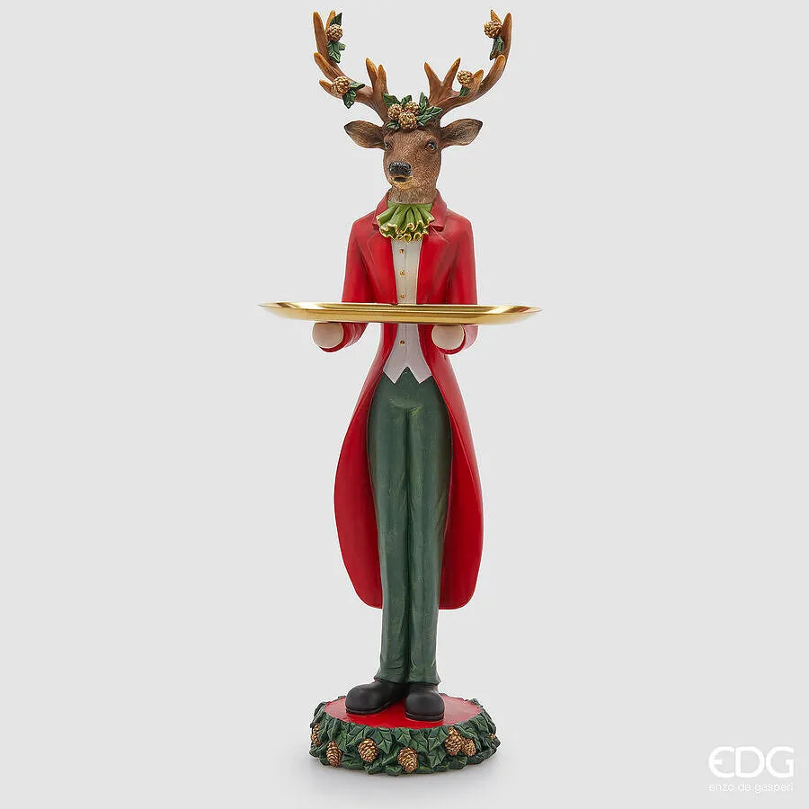 EDG Enzo De Gasperi Decoro Renna Natale Maggiordomo con Vassoio H 61 C