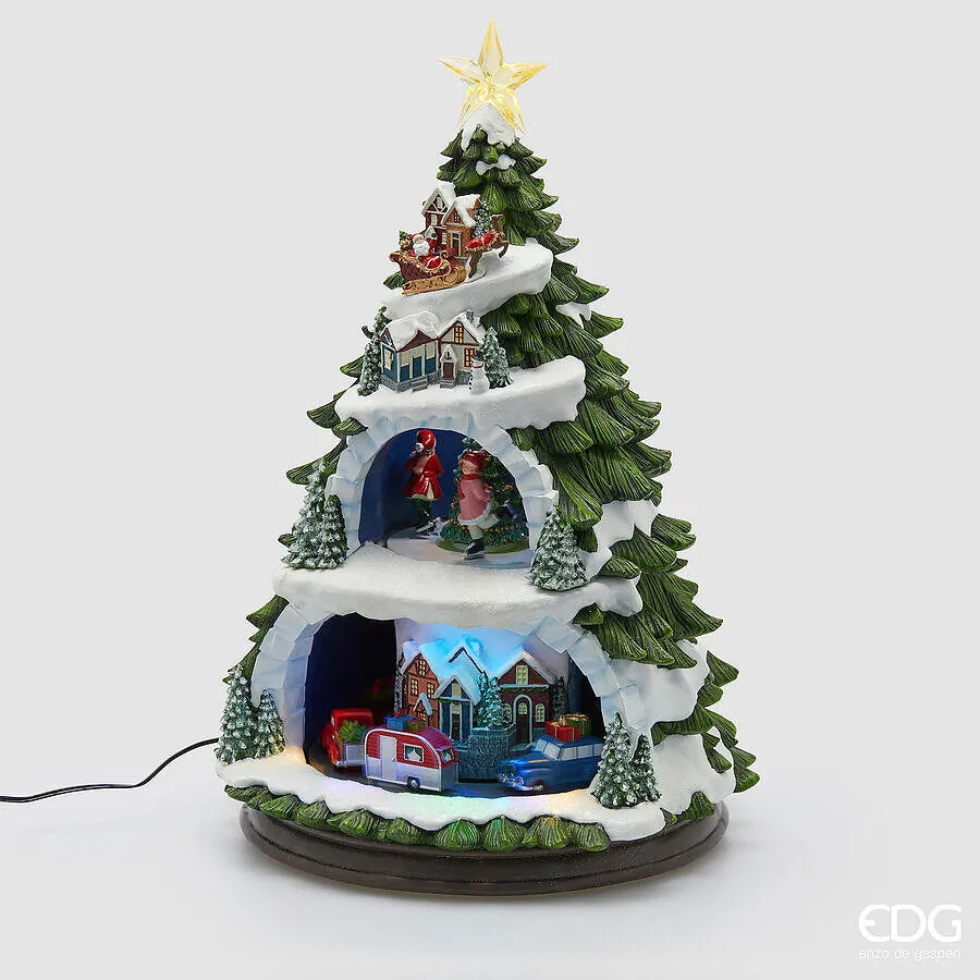 EDG Enzo De Gasperi Diorama Pino Natale H 46 Cm D 31 Cm Musica, Movime