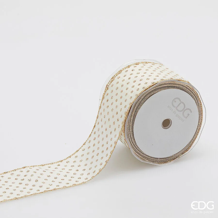 EDG Enzo De Gasperi Nastro Pois di Natale H 65 Mm L 10 Mt Ivory Gold