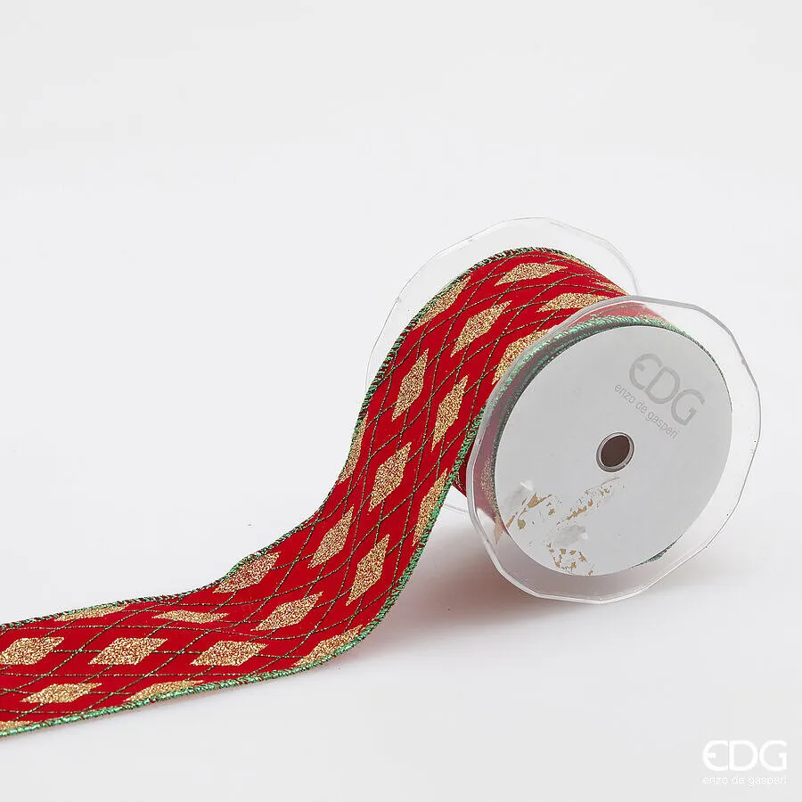 EDG Enzo De Gasperi Nastro Rombi di Natale H 65 Mm L 10 Mt Green Red