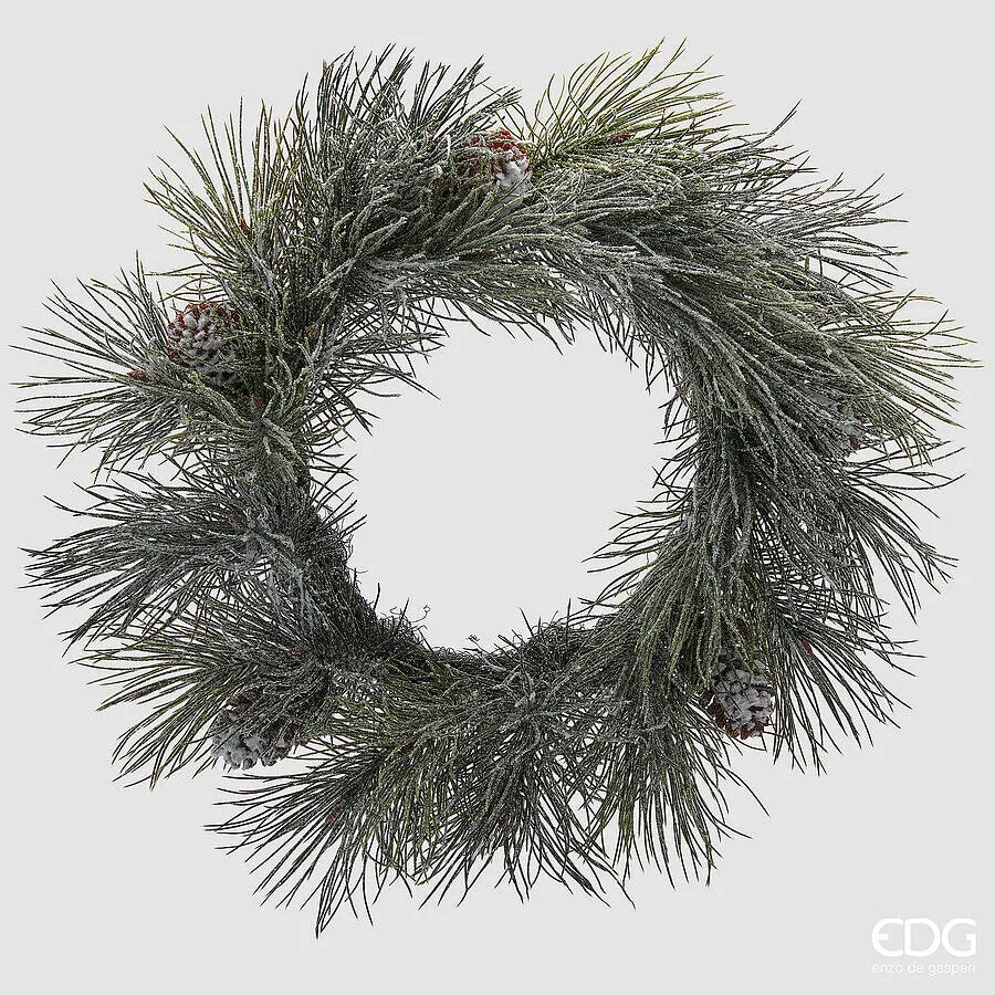 EDG Enzo De Gasperi Pine with Pine Cones Snowy Christmas Wreath D 60 C