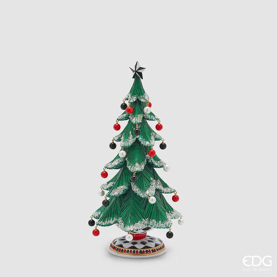 EDG Enzo De Gasperi Pino Poly di Natale con perle H 36 Cm D. 19 Cm Gre