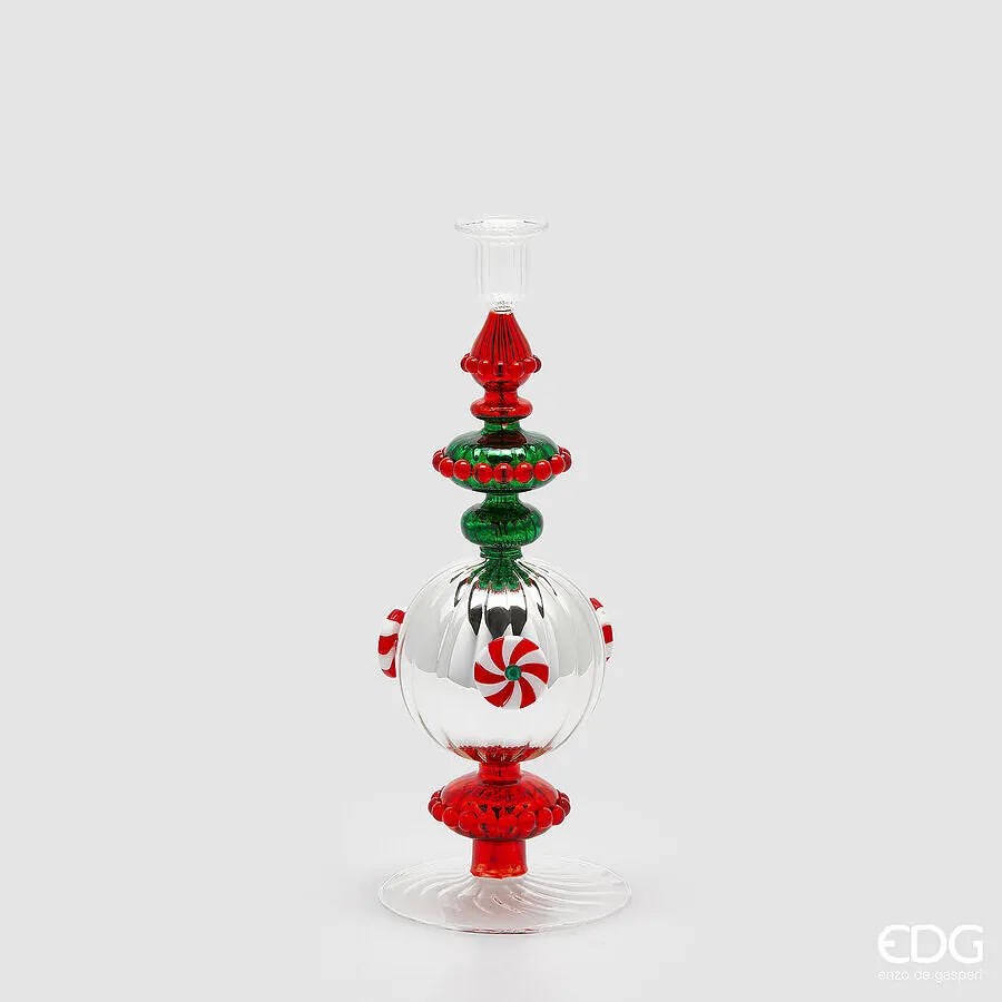 EDG Enzo De Gasperi Portacandela Candy di Natale H 33 Cm Green Red
