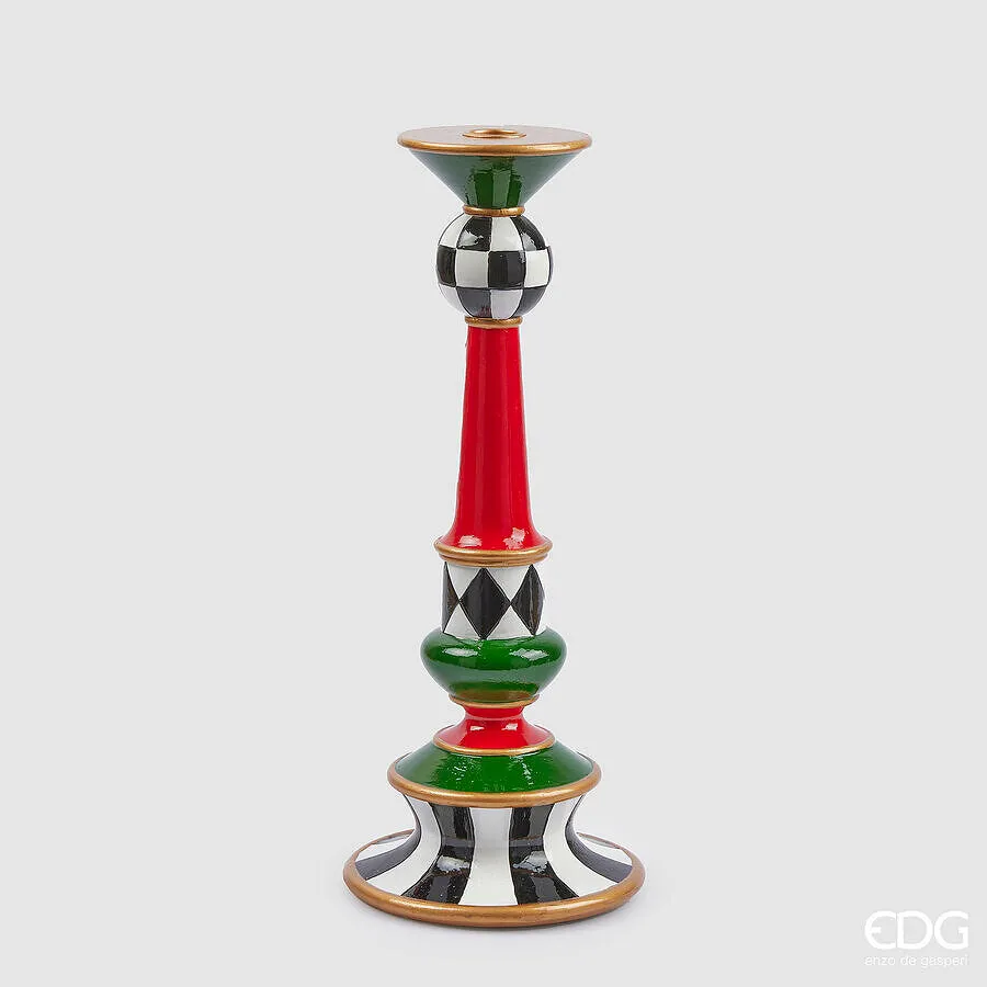 EDG Enzo De Gasperi Portacandela di Natale Scacchi H 35 Cm D 14 Cm Whi