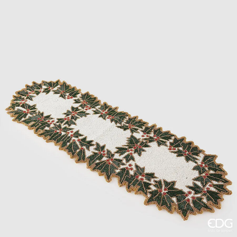 EDG Enzo De Gasperi Runner Agrifoglio Natale con Perle L 90 Cm L 30 Cm