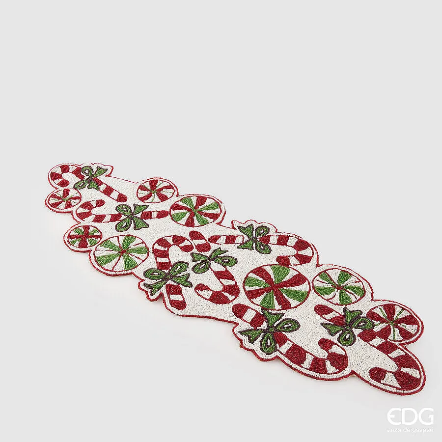 EDG Enzo De Gasperi Runner Candycane Natale con Perle L 90 Cm L 30 Cm