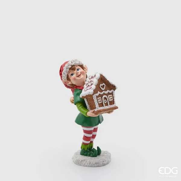 EDG Enzo De Gasperi Christmas Elf Poly with House H 18 Cm Green Red