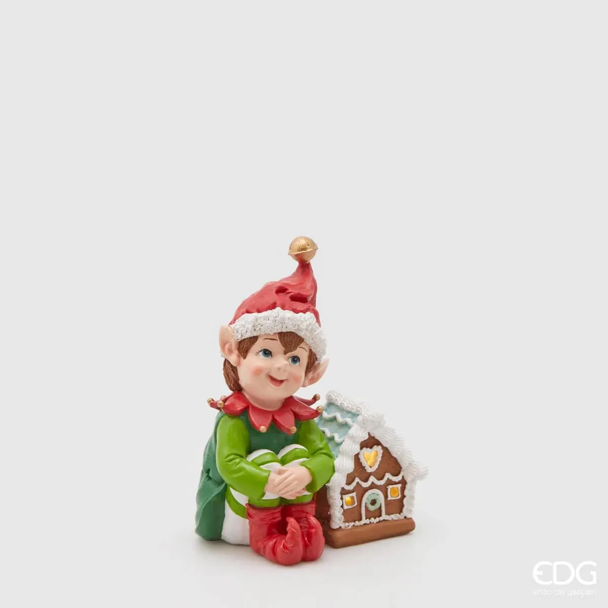 EDG Enzo De Gasperi Poly Christmas Elf with Led House H 16 Cm Green Re