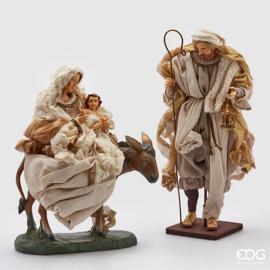 EDG Enzo De Gasperi Nativity Christmas with Mule H 36 Cm Ivory Gold