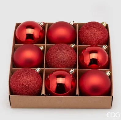 EDG Enzo De Gasperi Poly Mix Christmas Ball D 8 Cm Red Cf 9 Pcs
